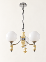 Cream / 3 Lights / Chain sculpted chrome-arm glass globe chandelier, unlit
