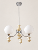 Cream / 3 Lights / Rod sculpted chrome-arm glass globe chandelier, unlit