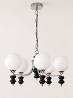 Black / 5 Lights / Chain sculpted chrome-arm glass globe chandelier, unlit