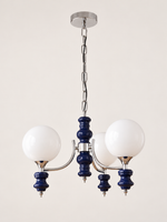 Blue / 3 Lights / Chain sculpted chrome-arm glass globe chandelier, unlit