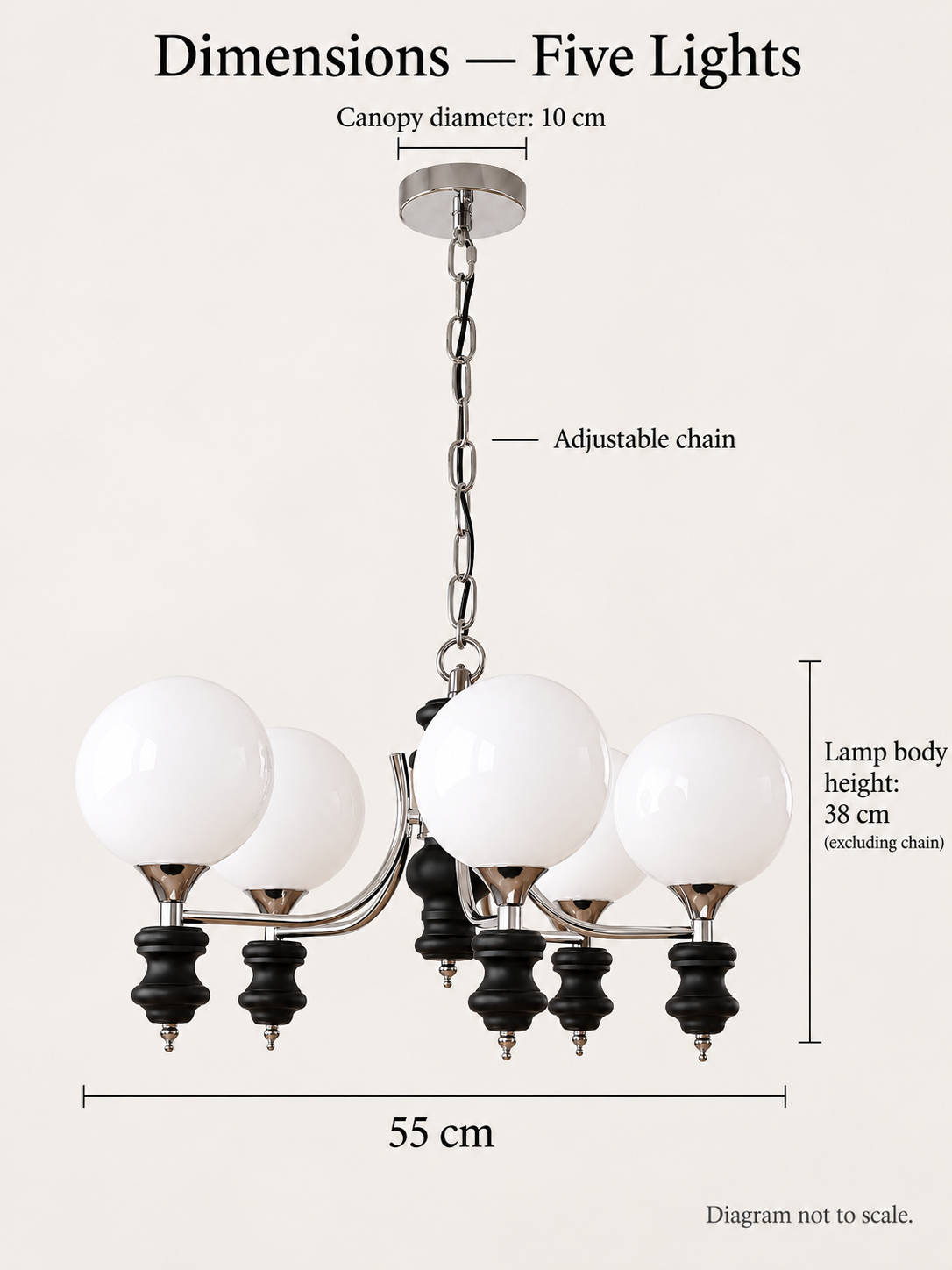 Five-light chandelier dimensions: diameter55cm body38cm excluding chain