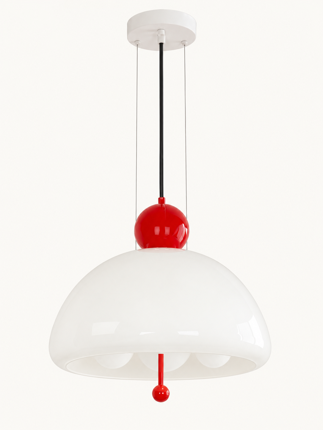Red / 3 × 5 W Opal Bulbs white glass dome pendant light, unlit