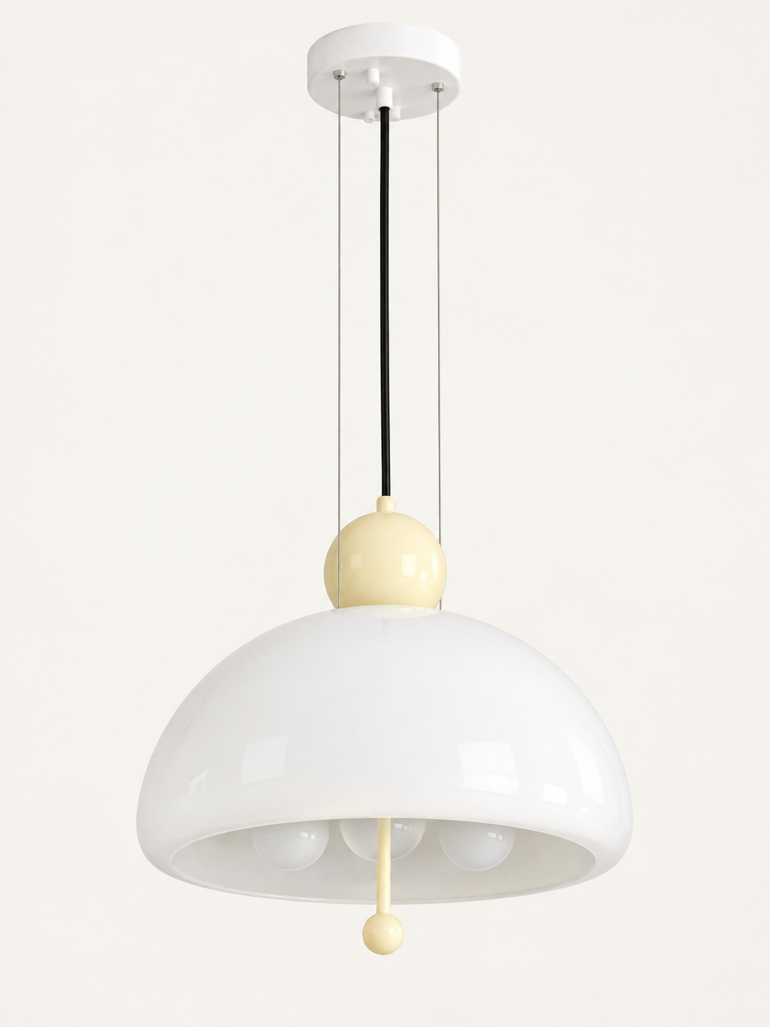 Cream Yellow / 3 × 5 W Opal Bulbs white glass dome pendant light, unlit