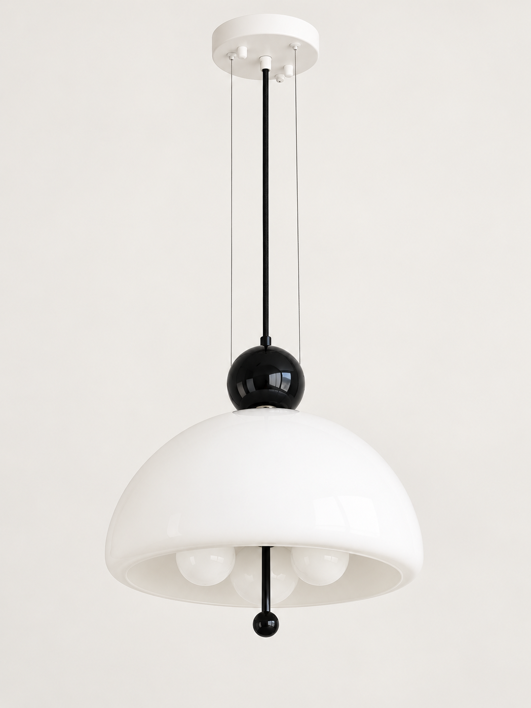 Black / 3 × 5 W Opal Bulbs white glass dome pendant light, unlit
