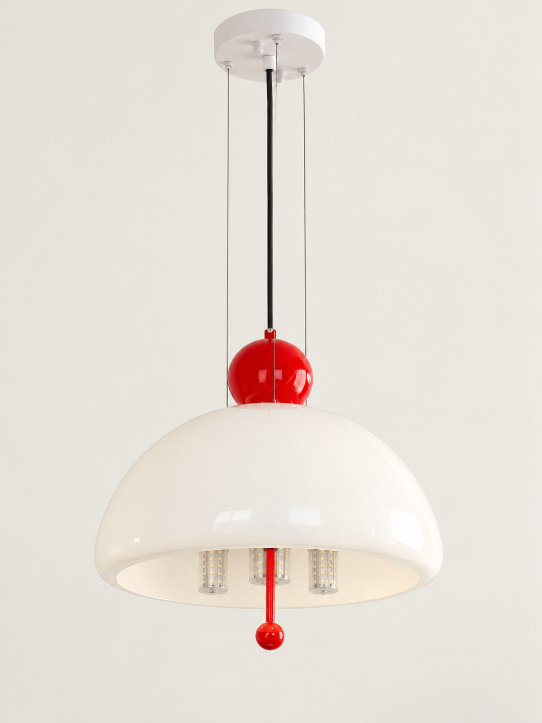 Red / 3 × 16 W Corn Bulbs white glass dome pendant light, unlit