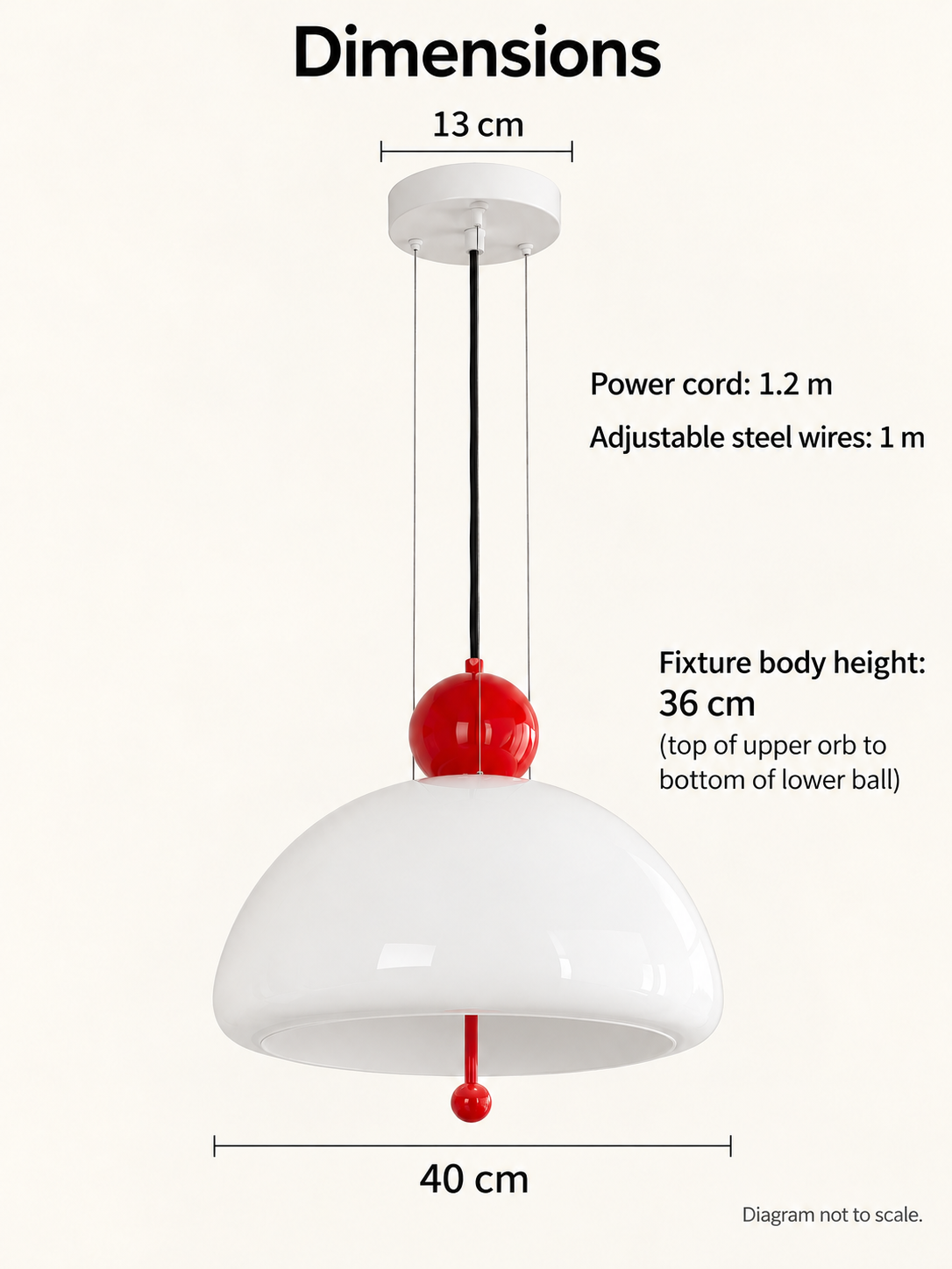 Pendant dimensions: diameter40cm, body36cm, canopy13cm