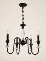 Black iron and crystal chandelier four clear