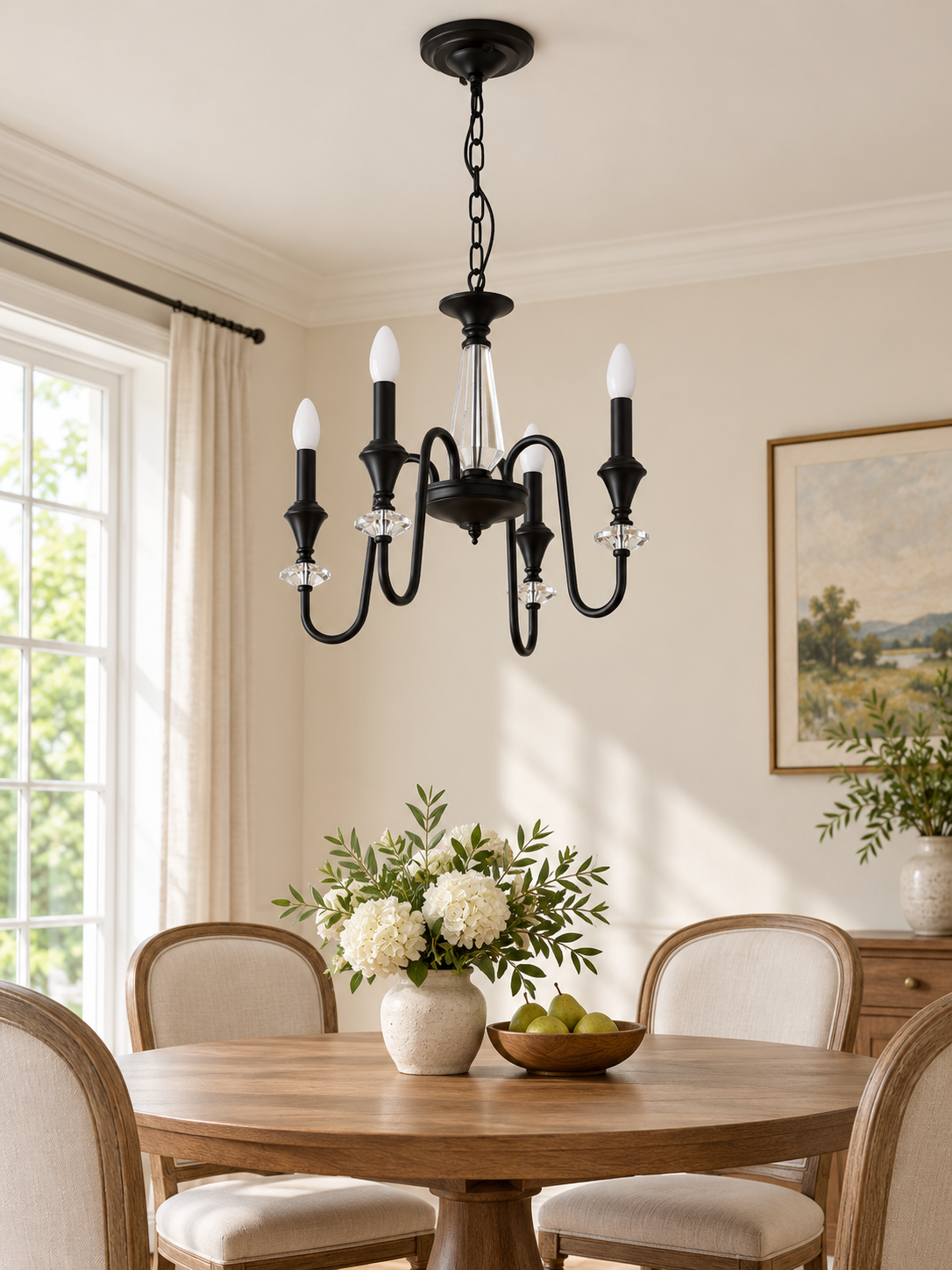Black iron and crystal chandelier scene