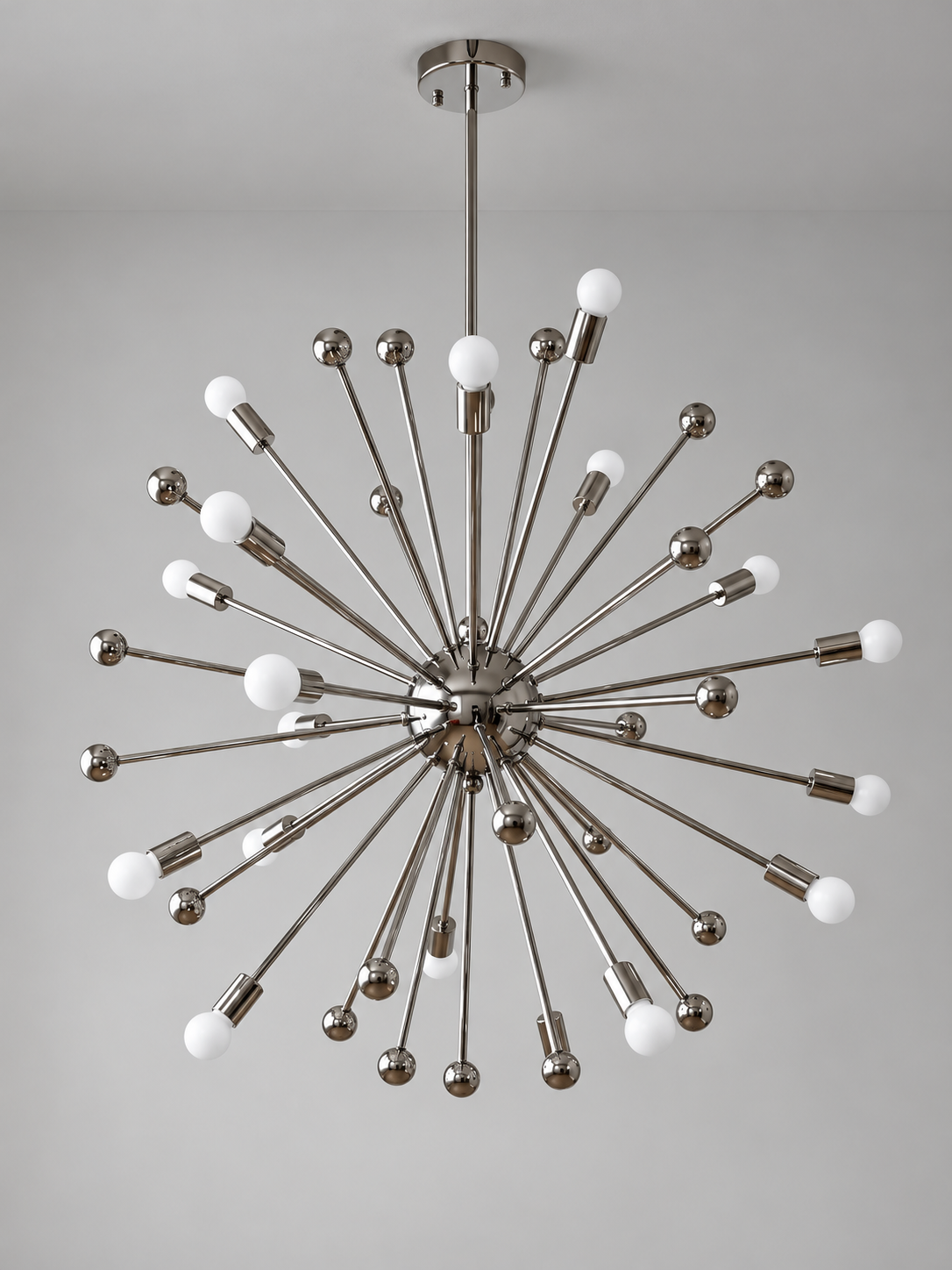 Chrome Ball-Tipped Sputnik Chandelier, 12 or 18 Lights — 18 Lights / Opal-White Bulbs — unlit product view