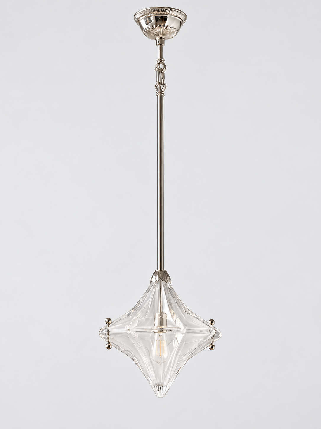 Sculpted Star Glass Single-Light Rod Pendant — Silver-Tone / 85 cm — unlit product view
