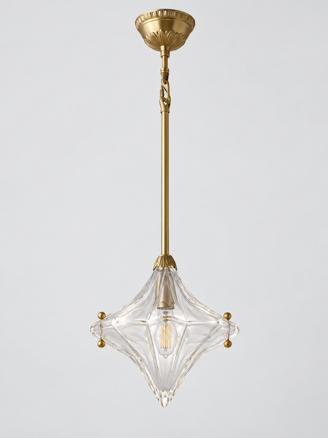Sculpted Star Glass Single-Light Rod Pendant — Copper-Tone / 70 cm — unlit product view