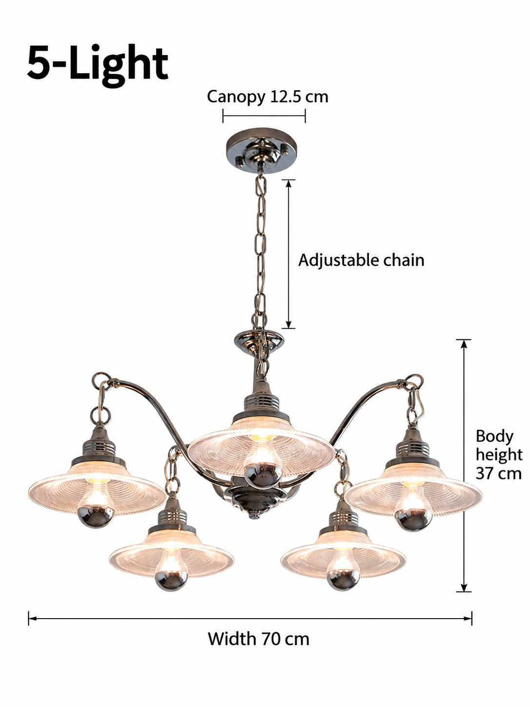Chrome prismatic glass chandelier dimensions