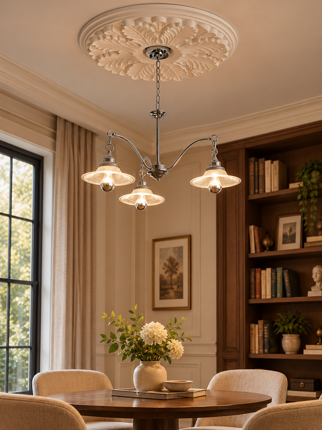 Chrome prismatic glass chandelier scene 3