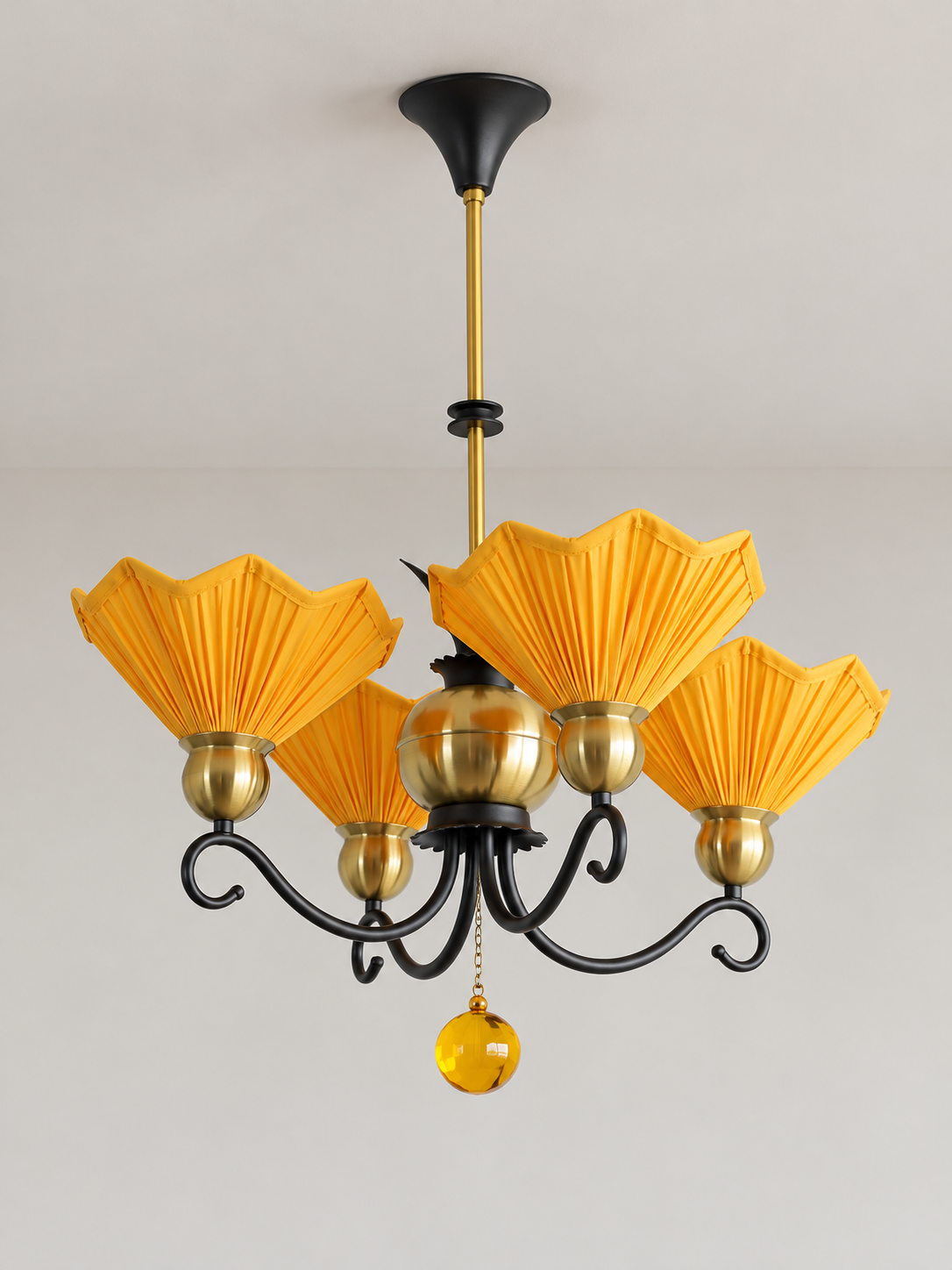 MD4660 pleated shade chandelier, 4-light black gold and yellow unlit