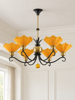 MD4660 pleated shade chandelier, 6-light black gold and yellow unlit