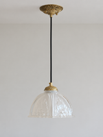 Copper-Tone pendant with translucent patterned glass dome, shown unlit, product view
