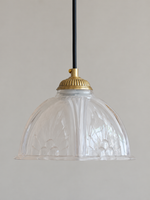 Copper-Tone pendant with translucent patterned glass dome, shown unlit, shade detail