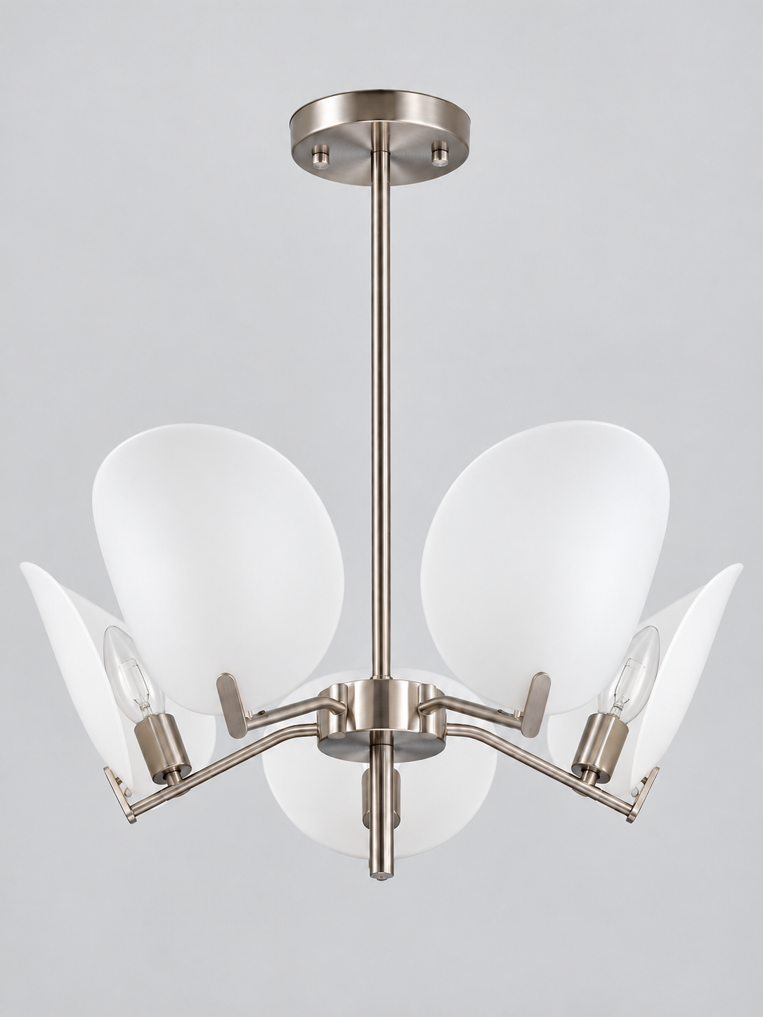 Satin Nickel-Tone Acrylic Petal Chandelier — 5 Lights / Single Tier — unlit product view