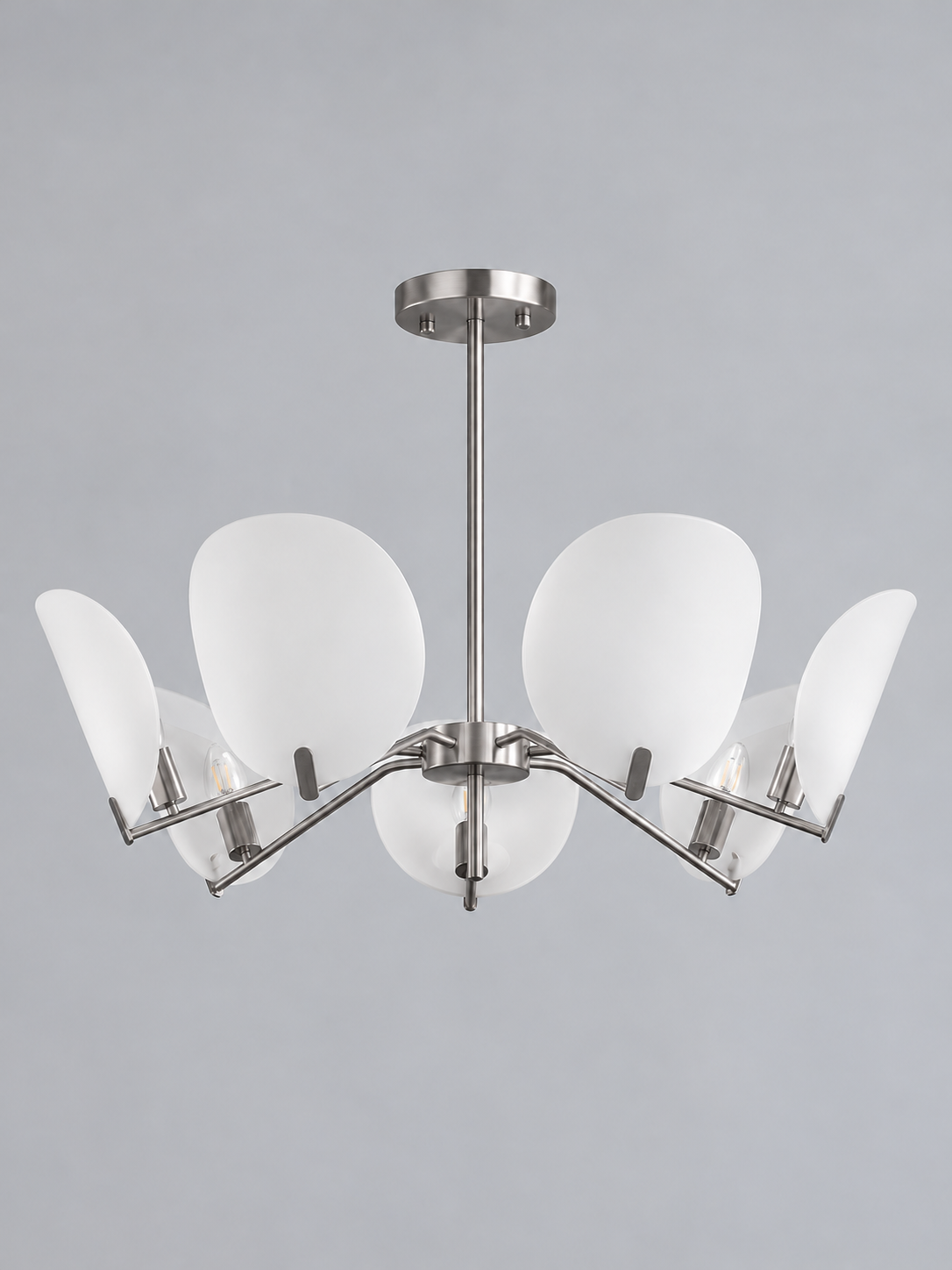 Satin Nickel-Tone Acrylic Petal Chandelier — 7 Lights / Single Tier — unlit product view