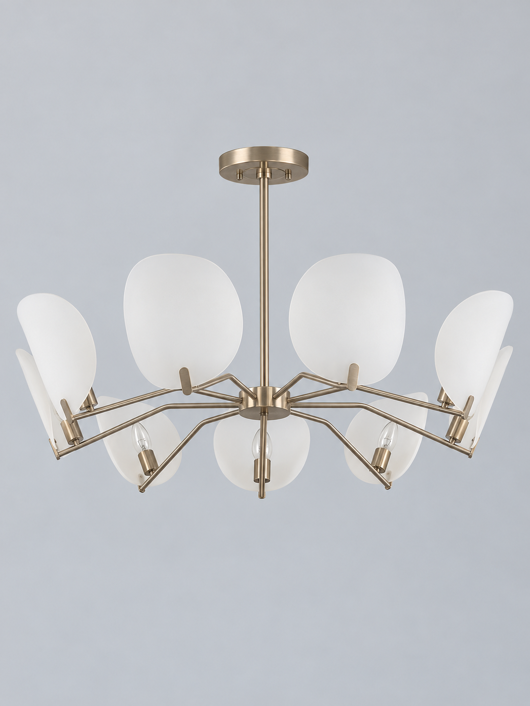 Satin Nickel-Tone Acrylic Petal Chandelier — 9 Lights / Single Tier — unlit product view