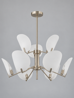 Satin Nickel-Tone Acrylic Petal Chandelier — 6+3 Lights / Two Tiers — unlit product view
