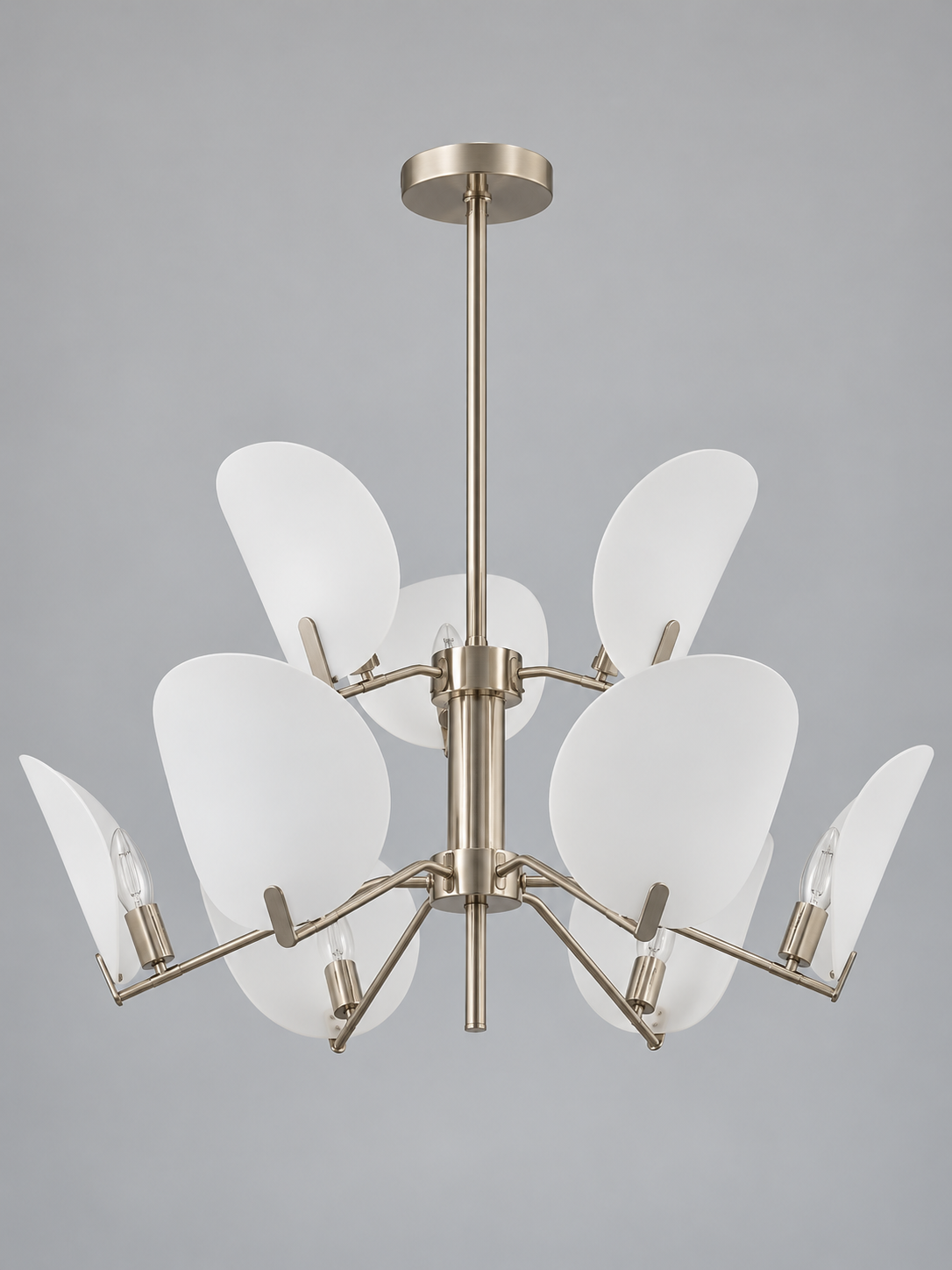 Satin Nickel-Tone Acrylic Petal Chandelier — 6+3 Lights / Two Tiers — unlit product view