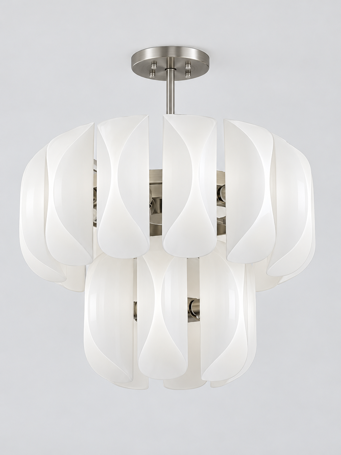 White Glass Petal Chandelier, Tiered or Linear — 6+12-light double tier — unlit product view