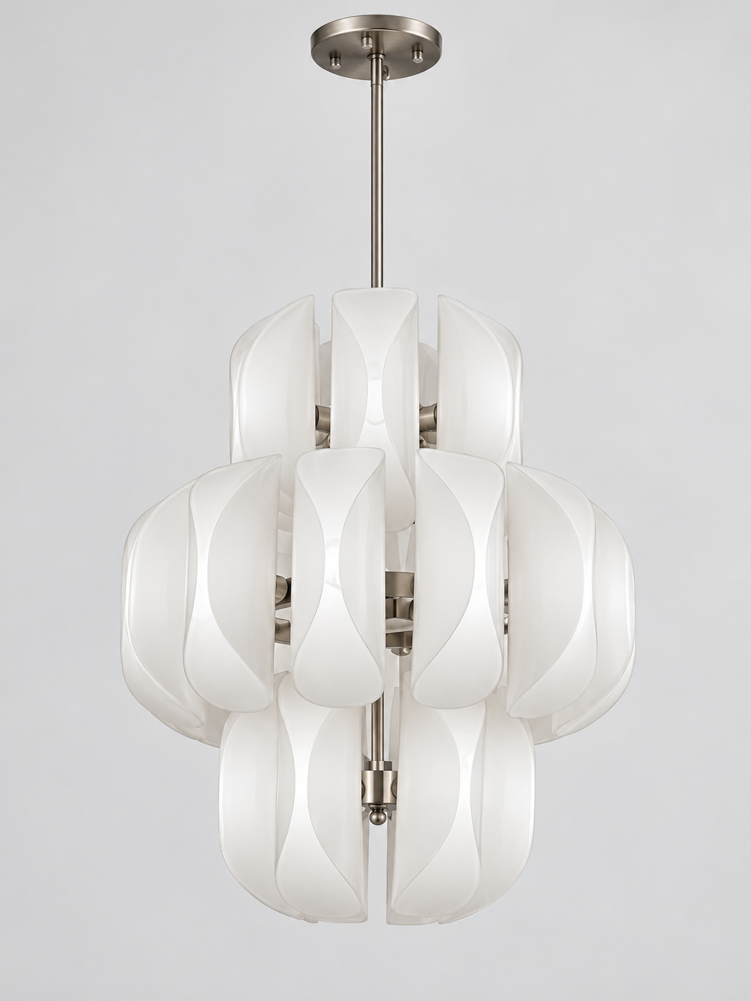 White Glass Petal Chandelier, Tiered or Linear — 6+12+6-light triple tier — unlit product view