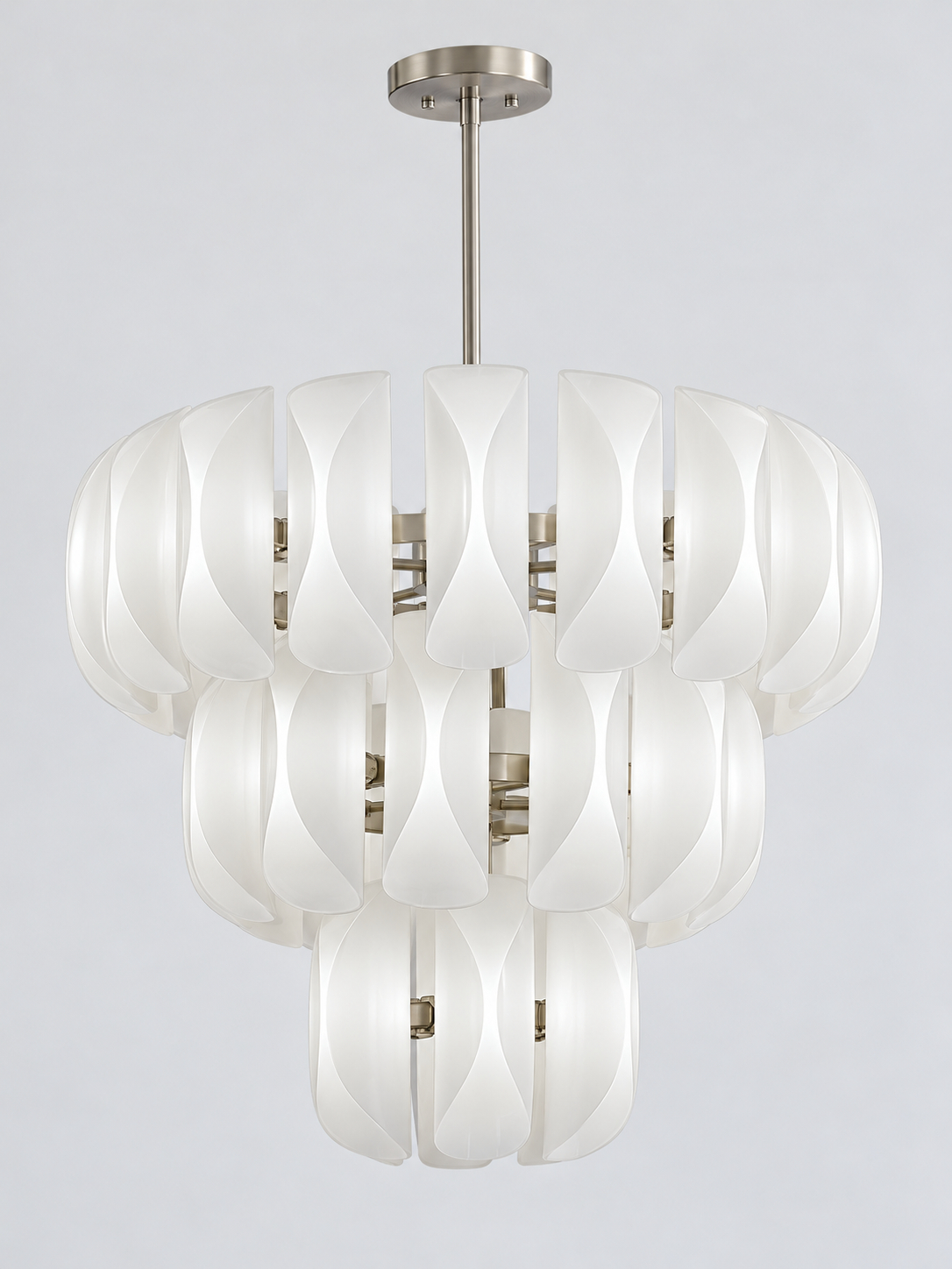 White Glass Petal Chandelier, Tiered or Linear — 6+12+18-light triple tier — unlit product view