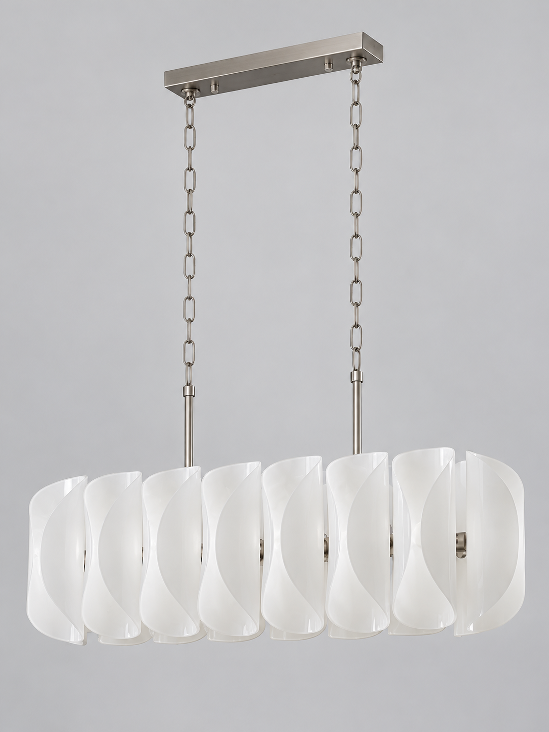 White Glass Petal Chandelier, Tiered or Linear — 16-light linear — unlit product view