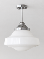 Retro white glass and chrome light, Stepped Pendant / 38 x 44 cm, shown unlit, product view