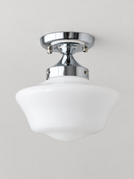 Retro white glass and chrome light, Compact Ceiling / 25 x 23 cm, shown unlit, product view