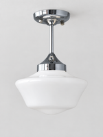 Retro white glass and chrome light, Compact Pendant / 25 x 33 cm, shown unlit, product view