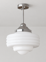 Retro white glass and chrome light, Ribbed Ceiling / 34 x 43 cm, shown unlit, product view