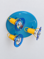 Blue and Yellow Three-Head Adjustable Ceiling Light, blue and yellow, shown unlit, image 2