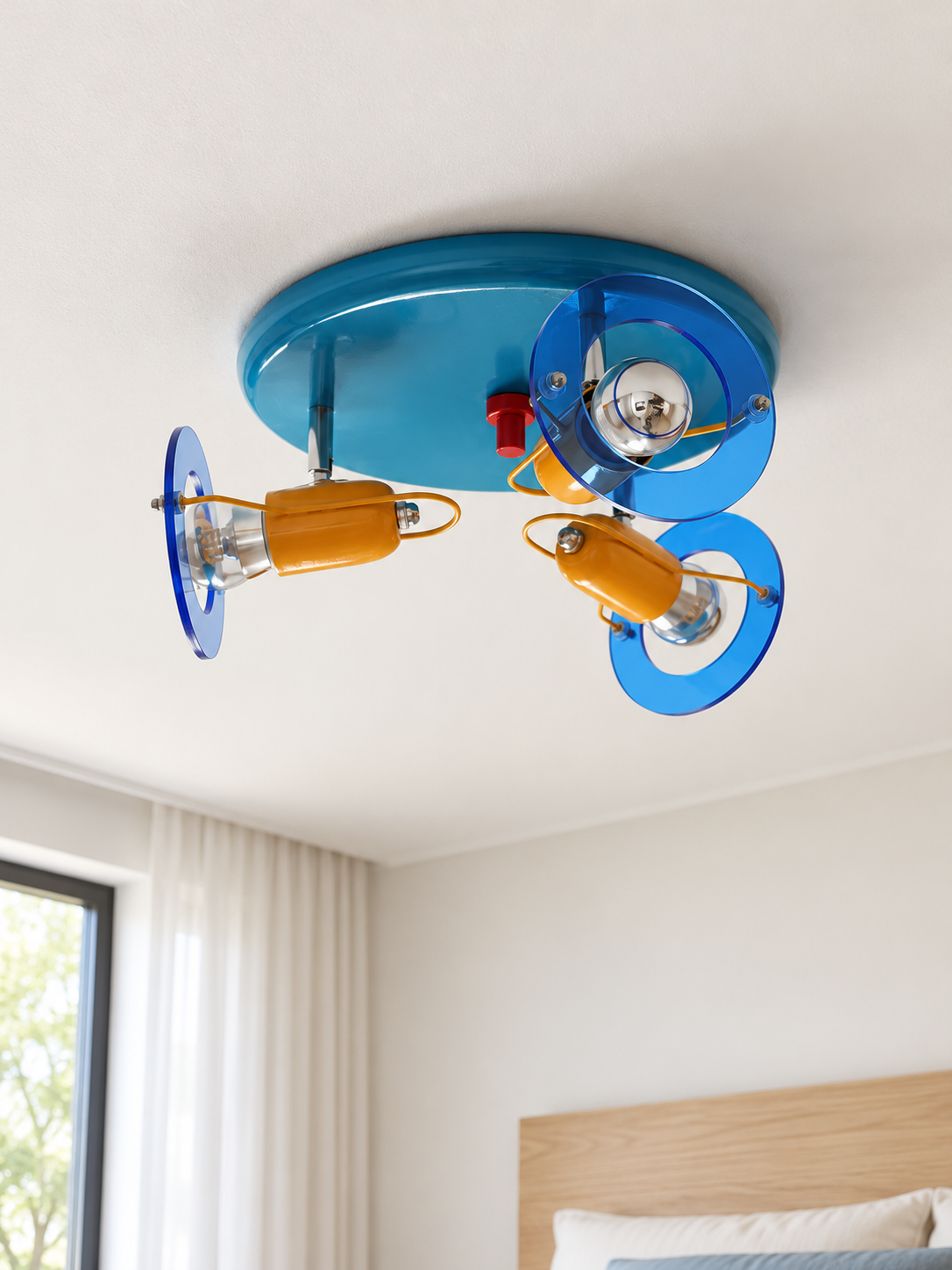 Blue and Yellow Three-Head Adjustable Ceiling Light, blue and yellow, shown unlit, image 5