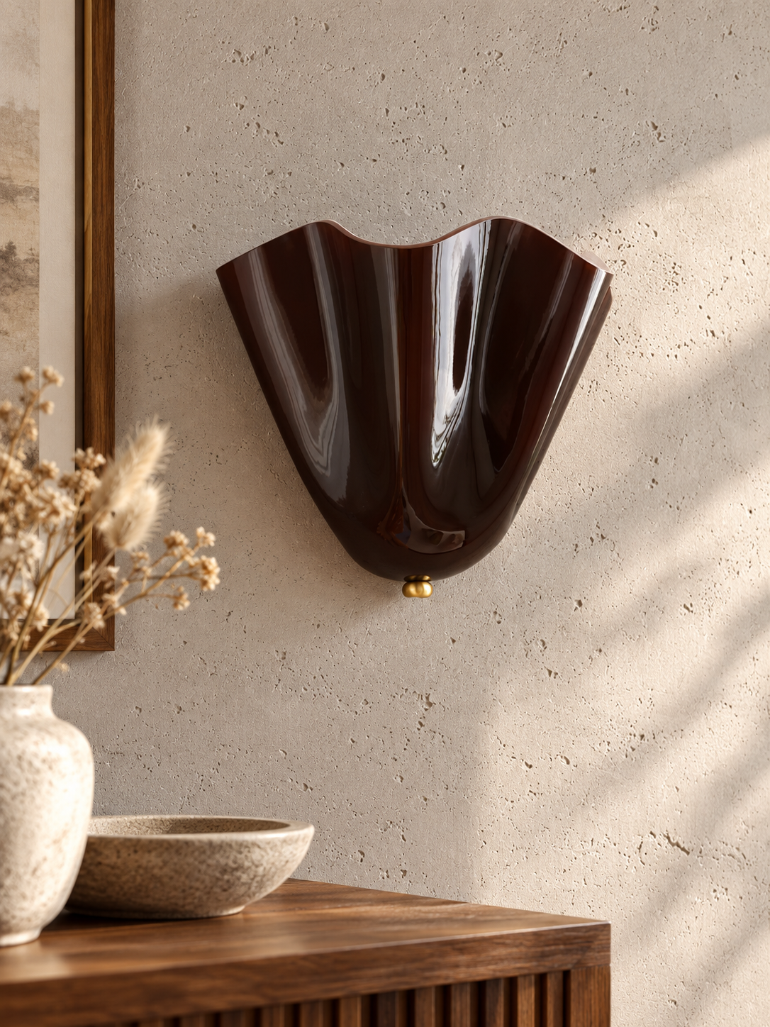 Scalloped fan glass wall sconce, Coffee