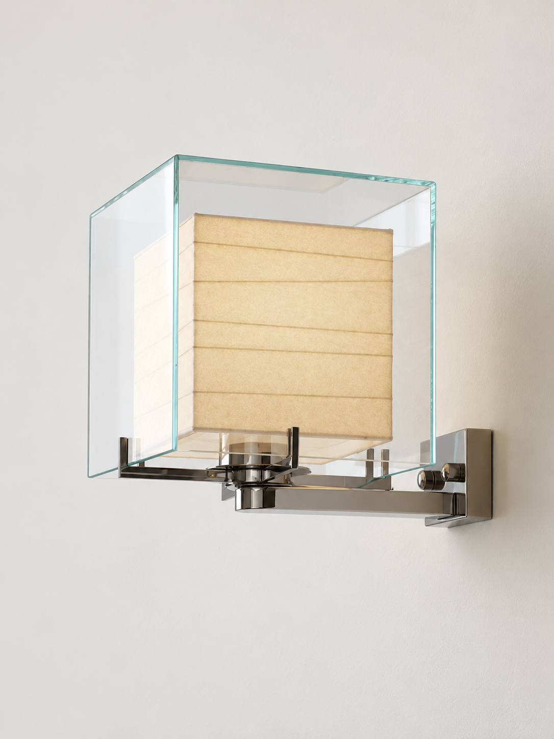Clear glass cube and paper wall sconce, Large