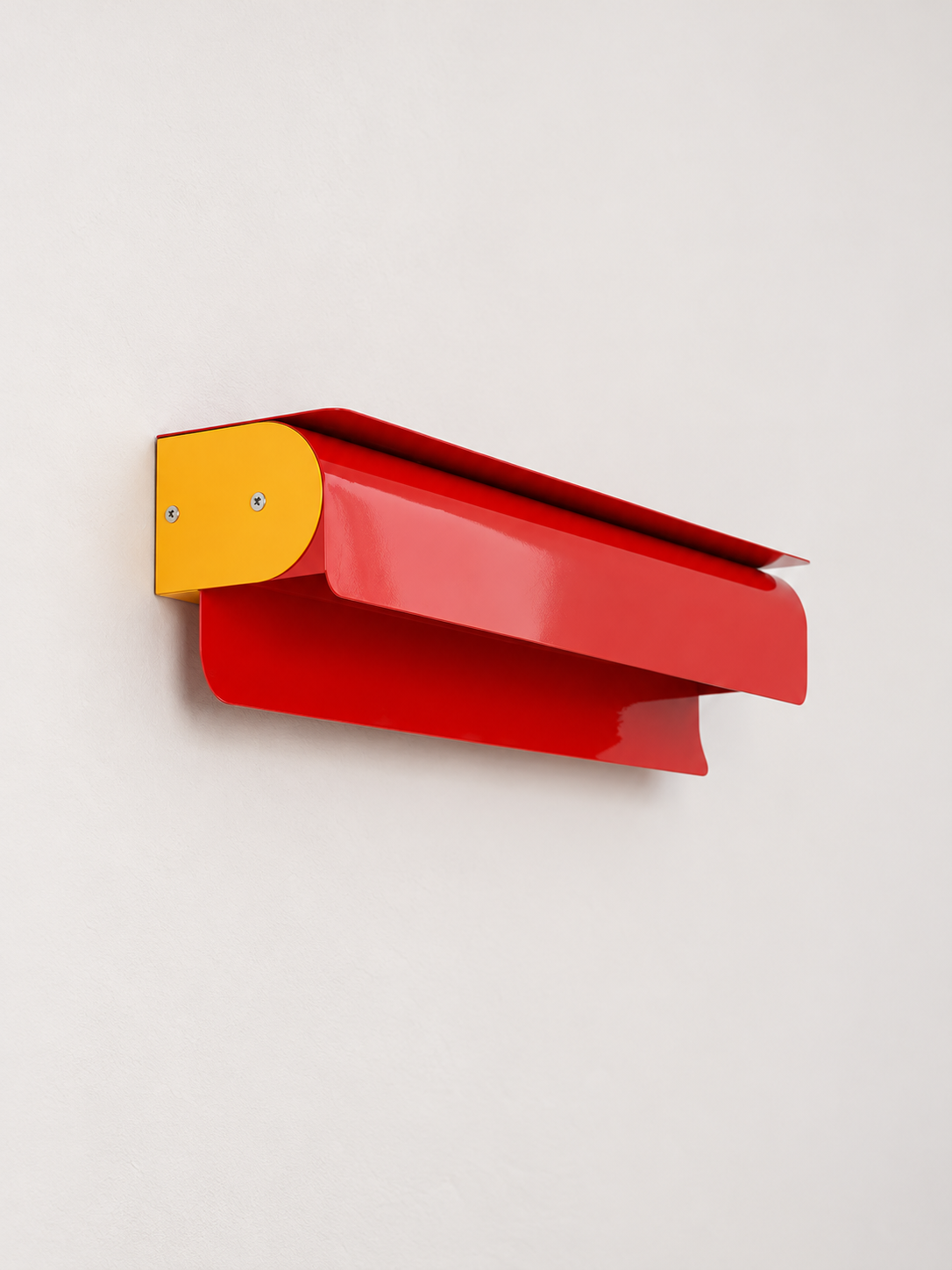 Colorblock curved metal wall light, red and yellow