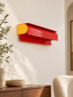 Colorblock curved metal wall light, red and yellow