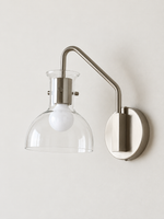 Nickel gooseneck clear glass wall sconce, Nickel tone and clear
