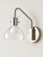 Nickel gooseneck clear glass wall sconce, Nickel tone and clear