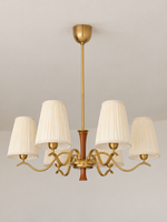 Pleated cream shade scroll chandelier, 6-light round