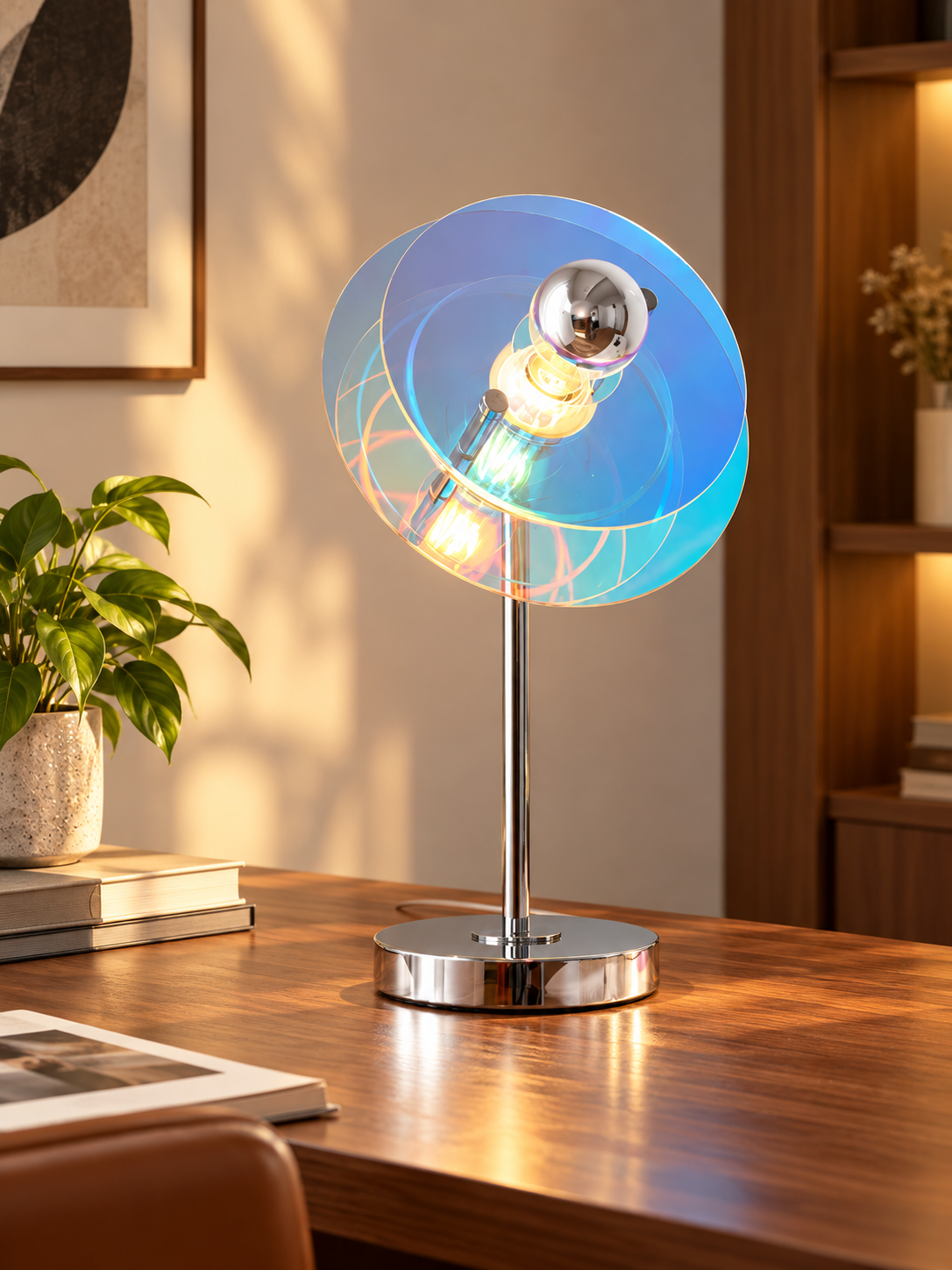 Chromatic Disc Acrylic Table Lamp - styled interior