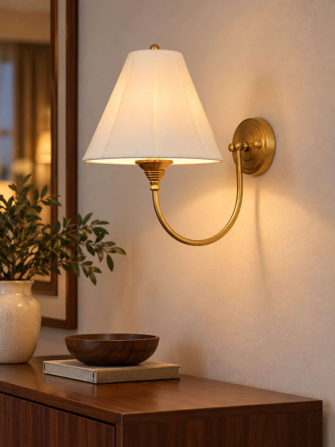 Ceramic Shade Curved Arm Wall Sconce - detail view