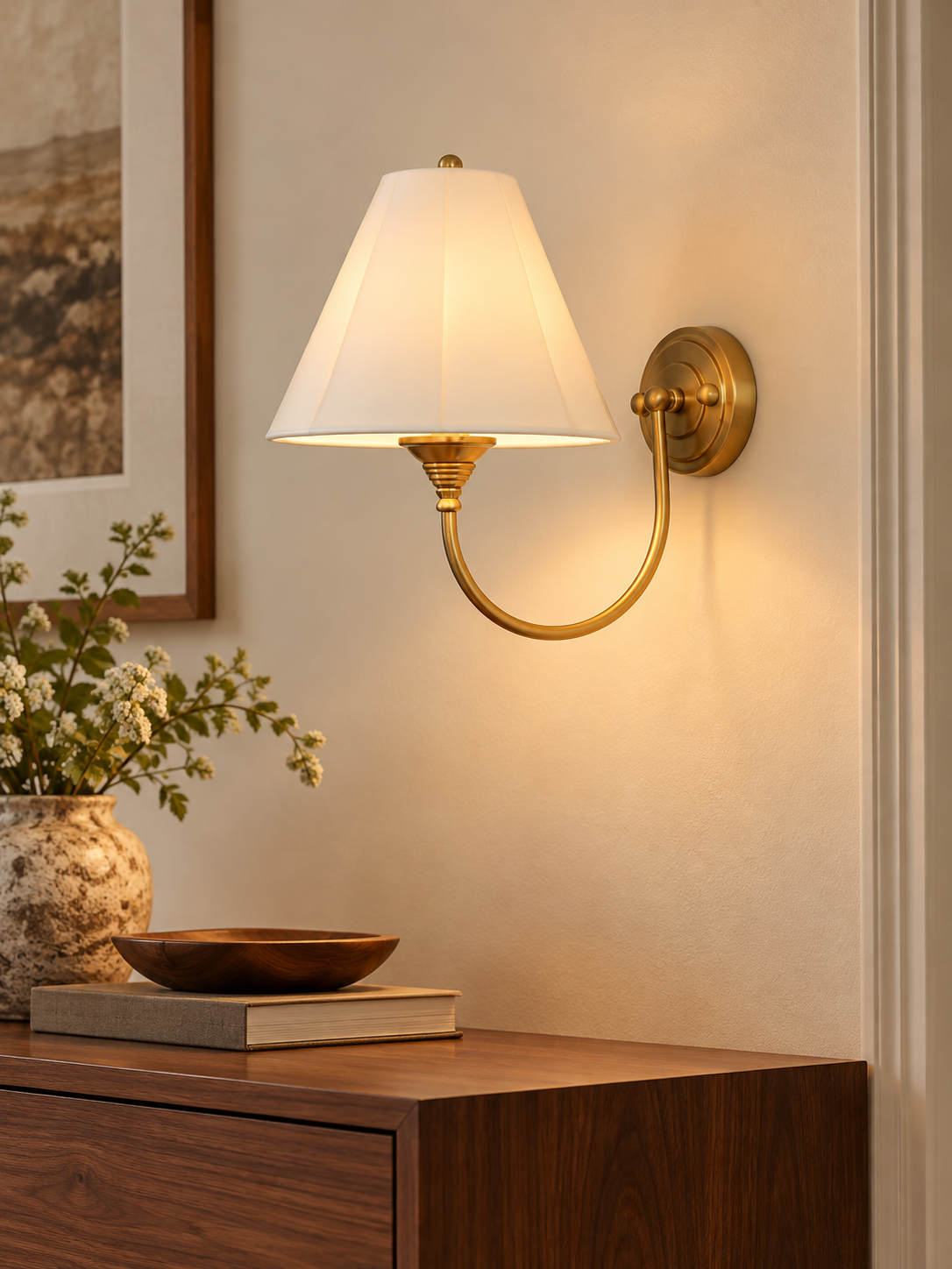 Ceramic Shade Curved Arm Wall Sconce - styled interior