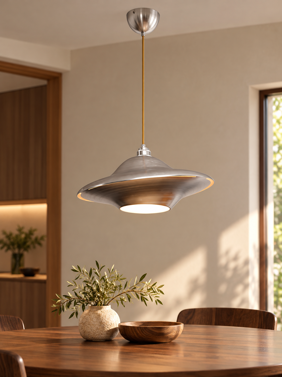 Sculptural Aluminum Saucer Pendant Light - detail view