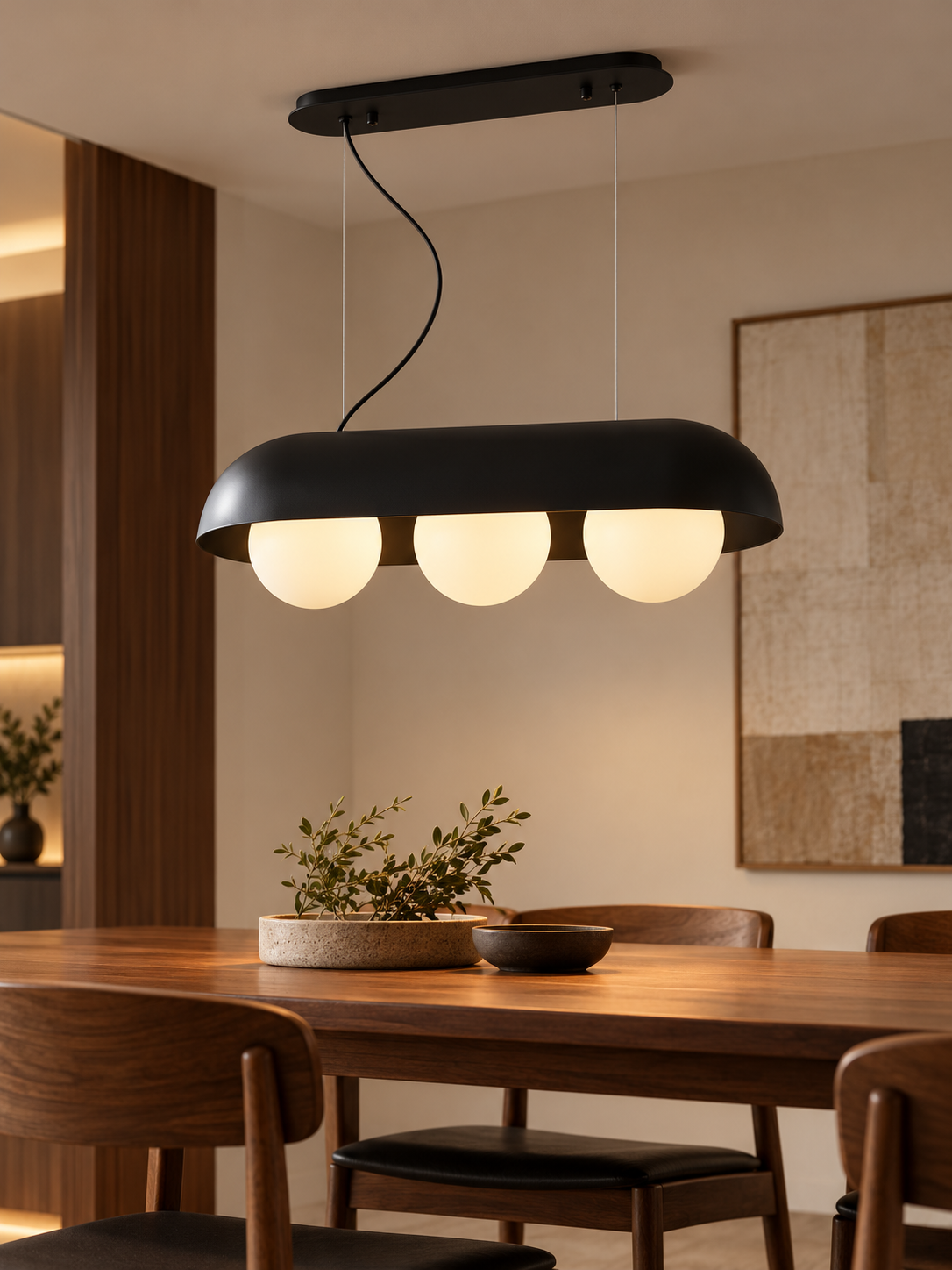 Capsule Opal Globe Linear Pendant Light - detail view