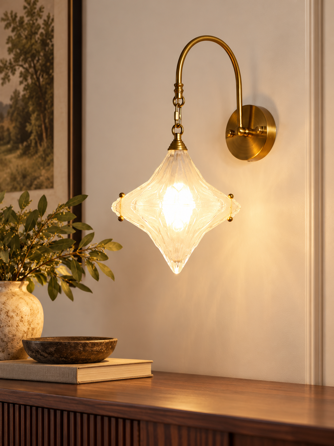 Star Glass Chain Wall Sconce - detail view