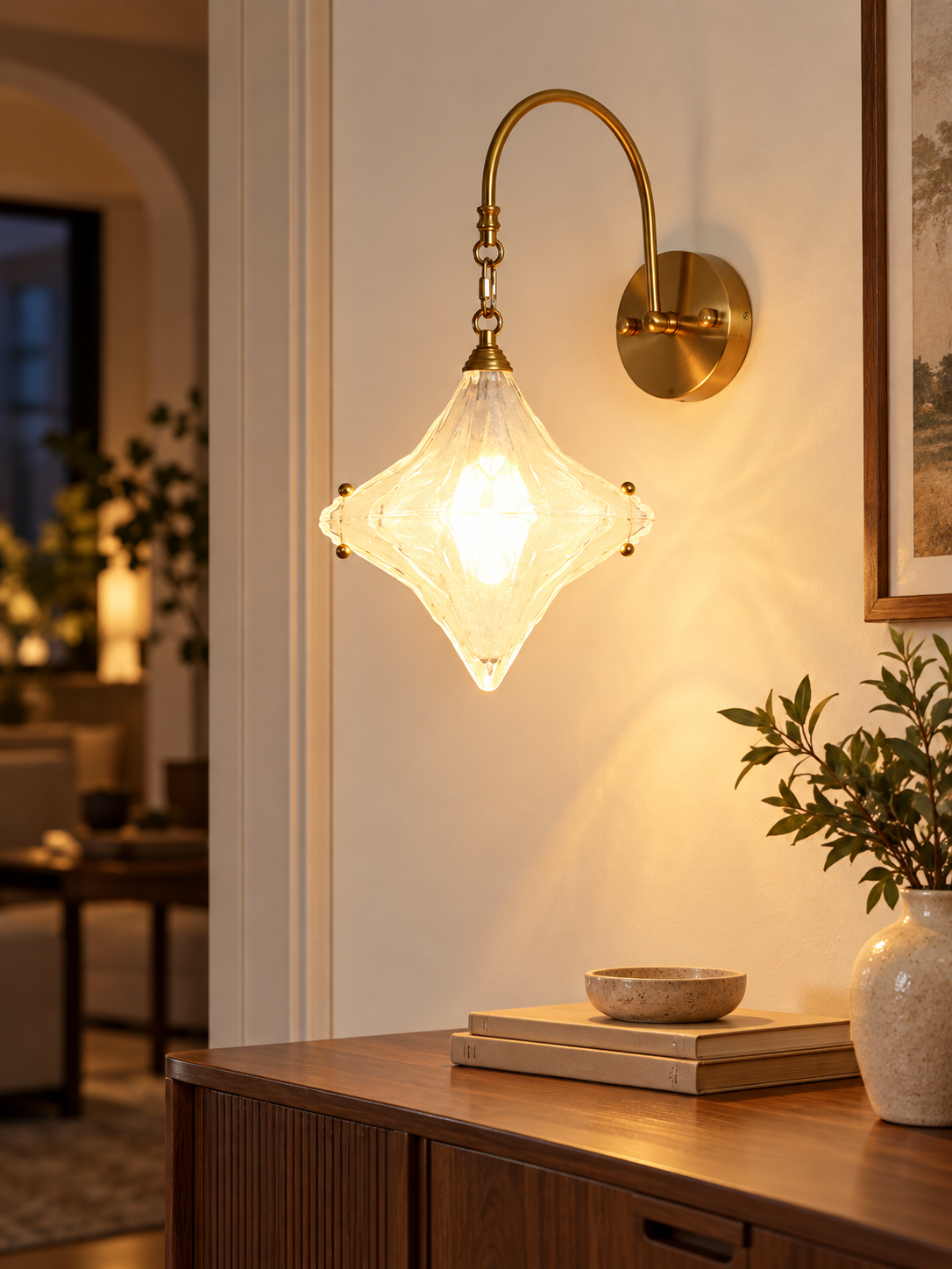 Star Glass Chain Wall Sconce - detail view